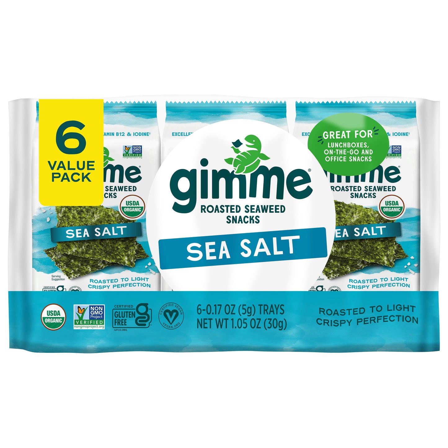 Gimme Seaweed Roasted Sea Salt 6 Count 1.02 oz (Pack Of 8)