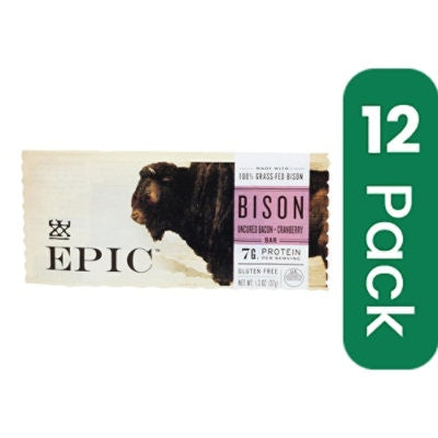 Epic - Bar Bison Uncured Bacon Cranberry Grass-Fed 1.3 oz (Pack of 12)
