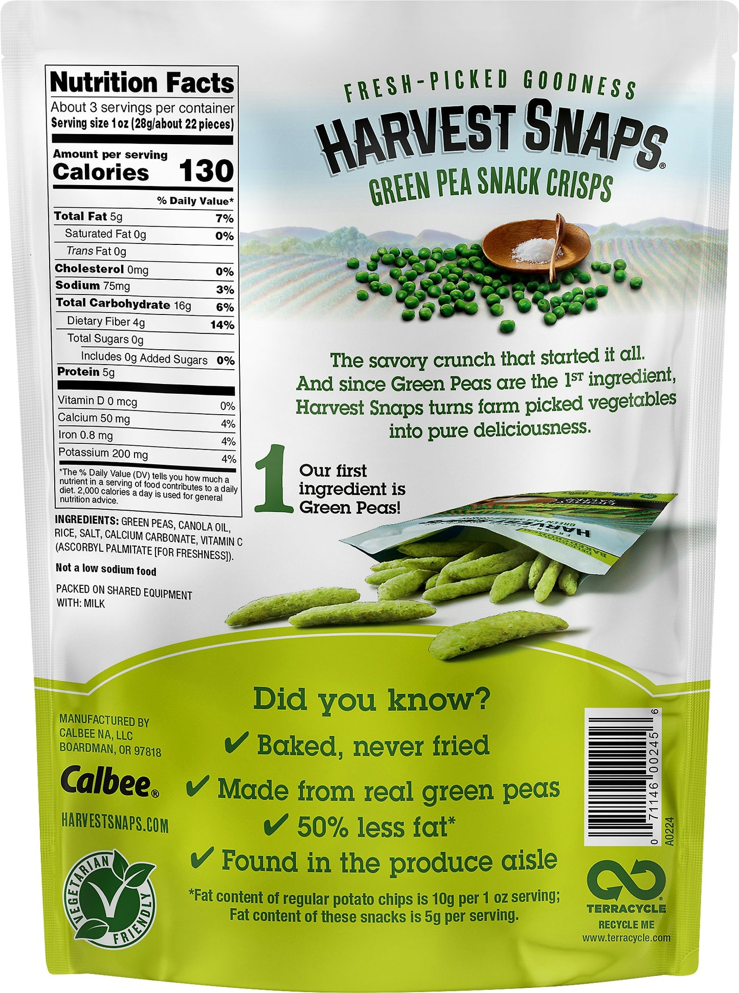 Harvest Snaps Snack Crisps Light Salted 3.3 Oz Pack of 12