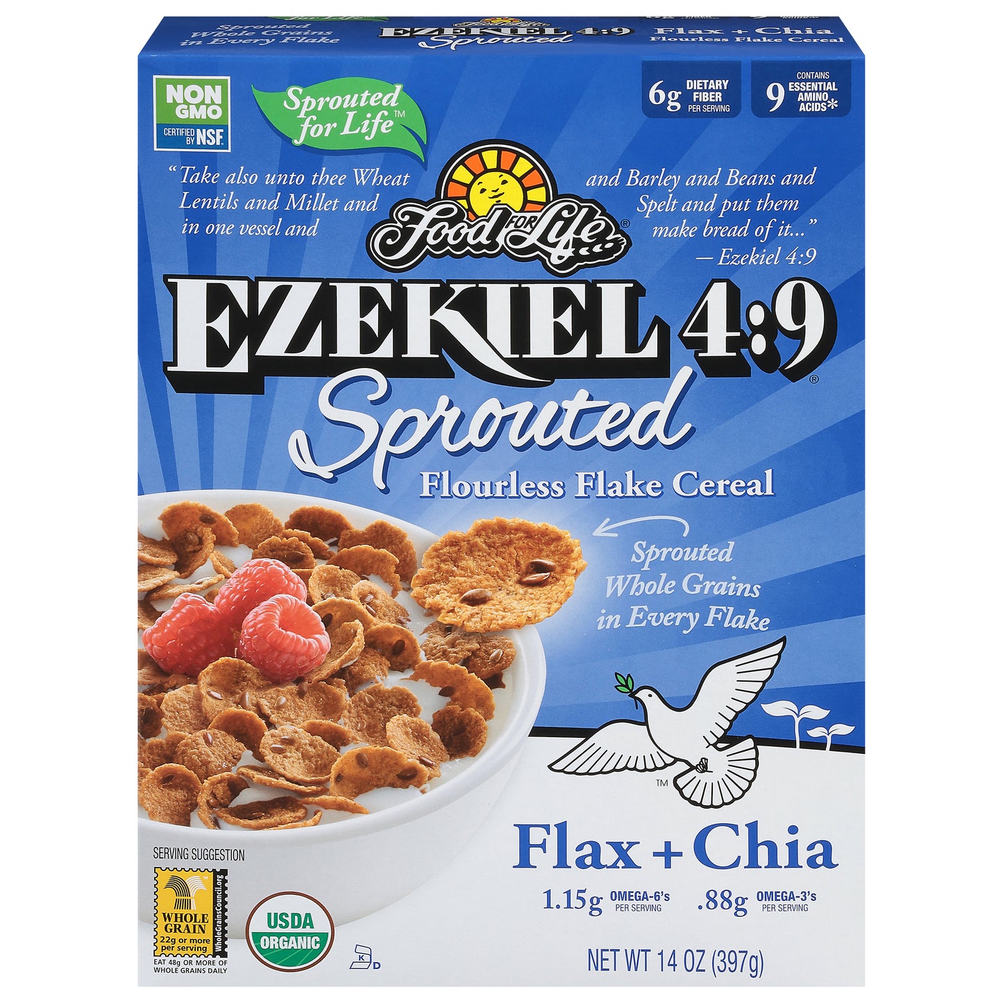 Food For Life Flakes Sprouted Whole Grain Flax & Chia 14 Oz (Pack Of 6)