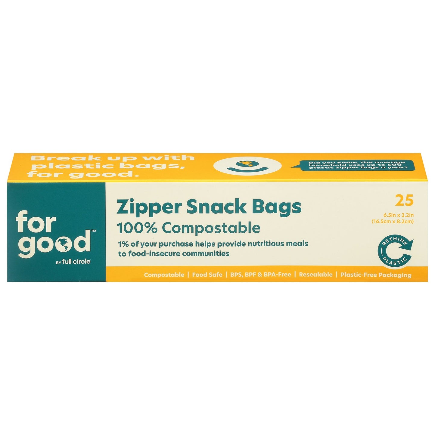 For Good - Snack Bags Zipper 25 Count (Pack of 6)