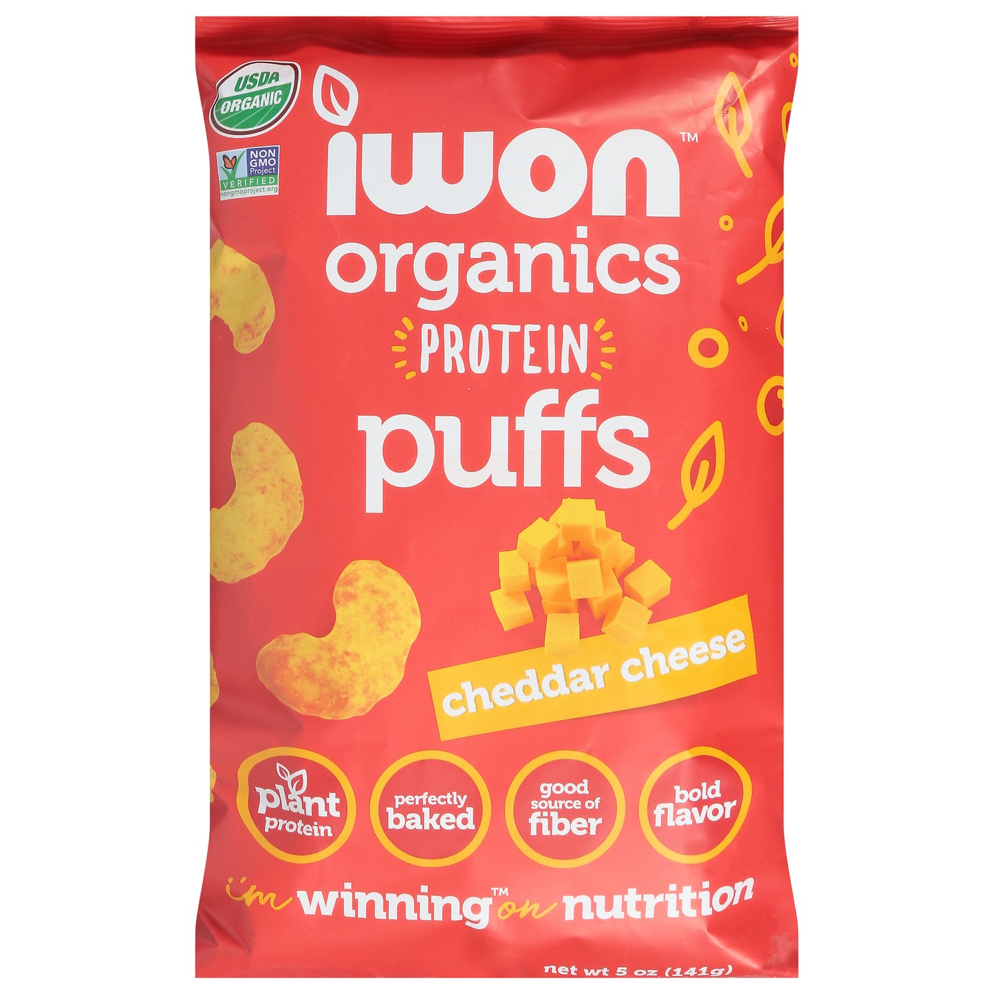 Iwon Organics Puffs Protein Cheddar Cheese 5 Oz (Pack Of 12)