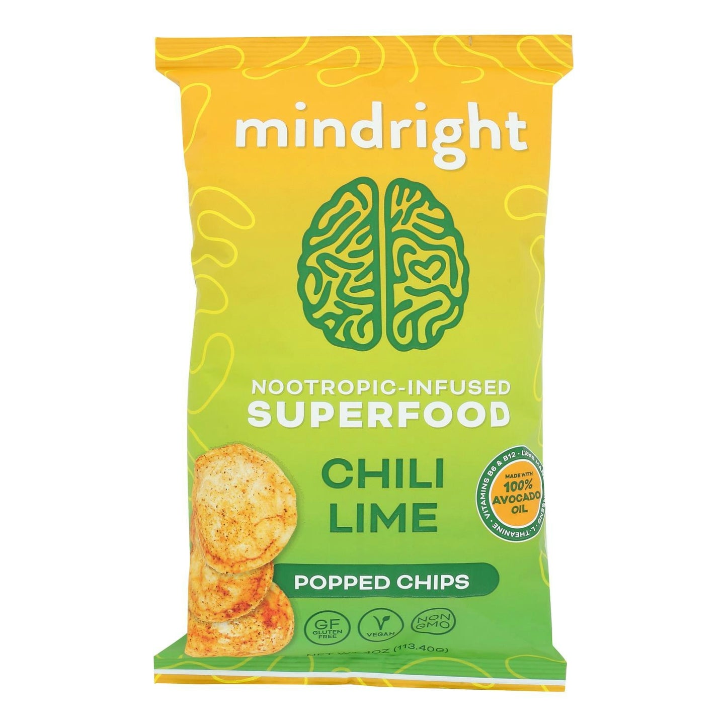 Mindright Chips Popped Chili Lime 4 Oz (Pack Of 12)