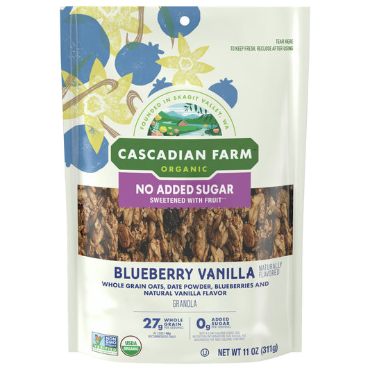 Cascadian Farm Organic No Added Sugar Blueberry Vanilla Granola - 11 OZ (Pack of 4)