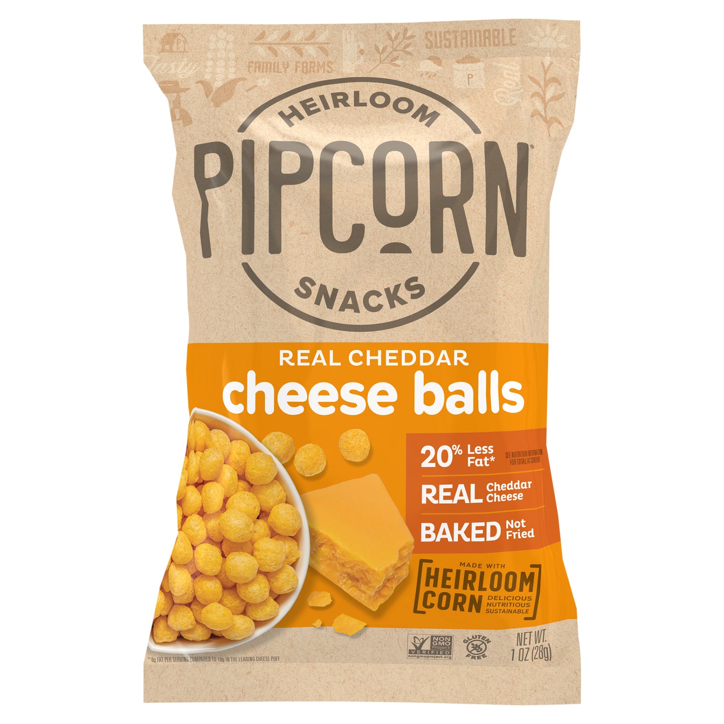 Pipcorn Cheese Ball Cheddar 1 Oz (Pack Of 24)