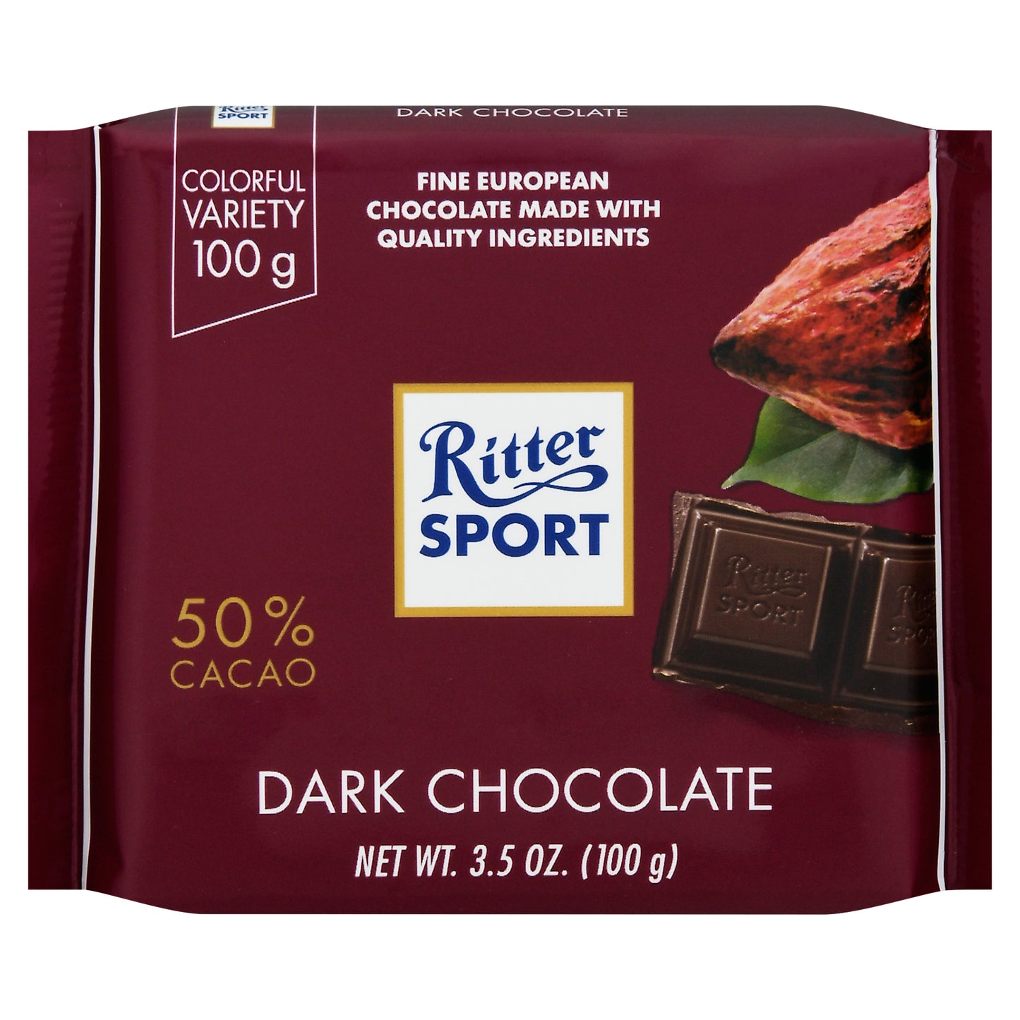 Ritter Sport Chocolate Bar Black 50 Percent 3.5 oz (Pack Of 12)