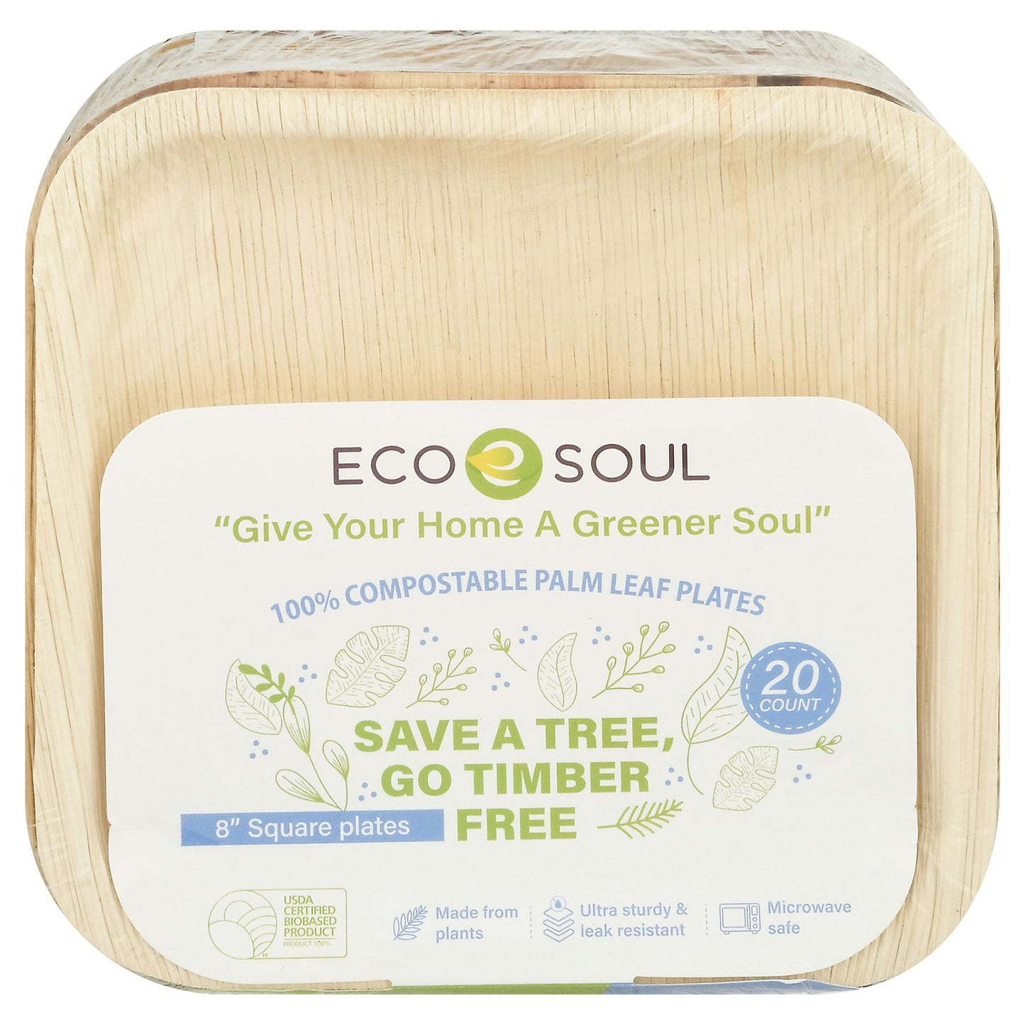 Ecosoul Home - Palm Leaf Plates 8 In Sqr-20 Ct (Pack of 8)
