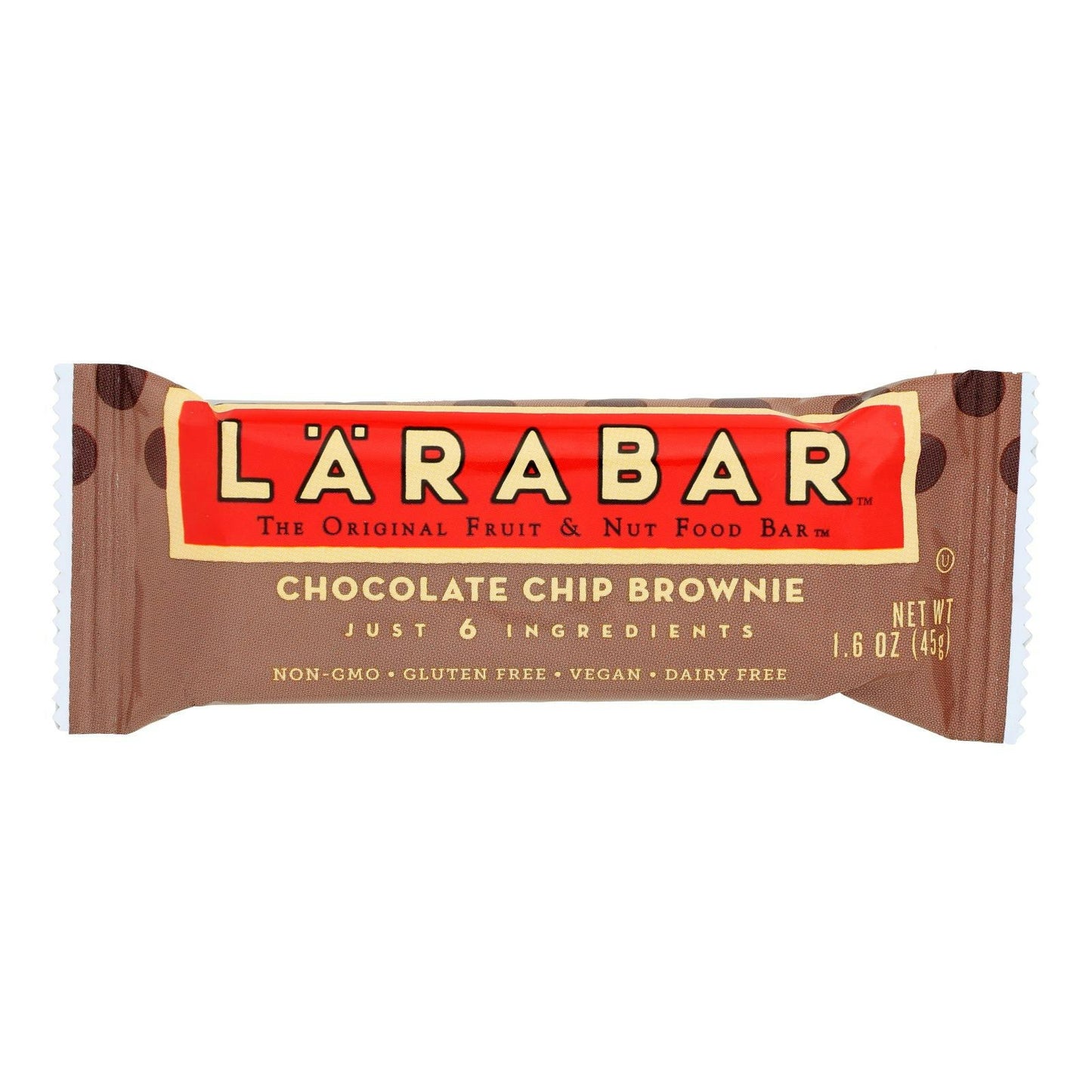 Larabar Bar Fruit & Nut Food Chocolate Chip Brownie Gluten Free 1.6 Oz Pack of 16