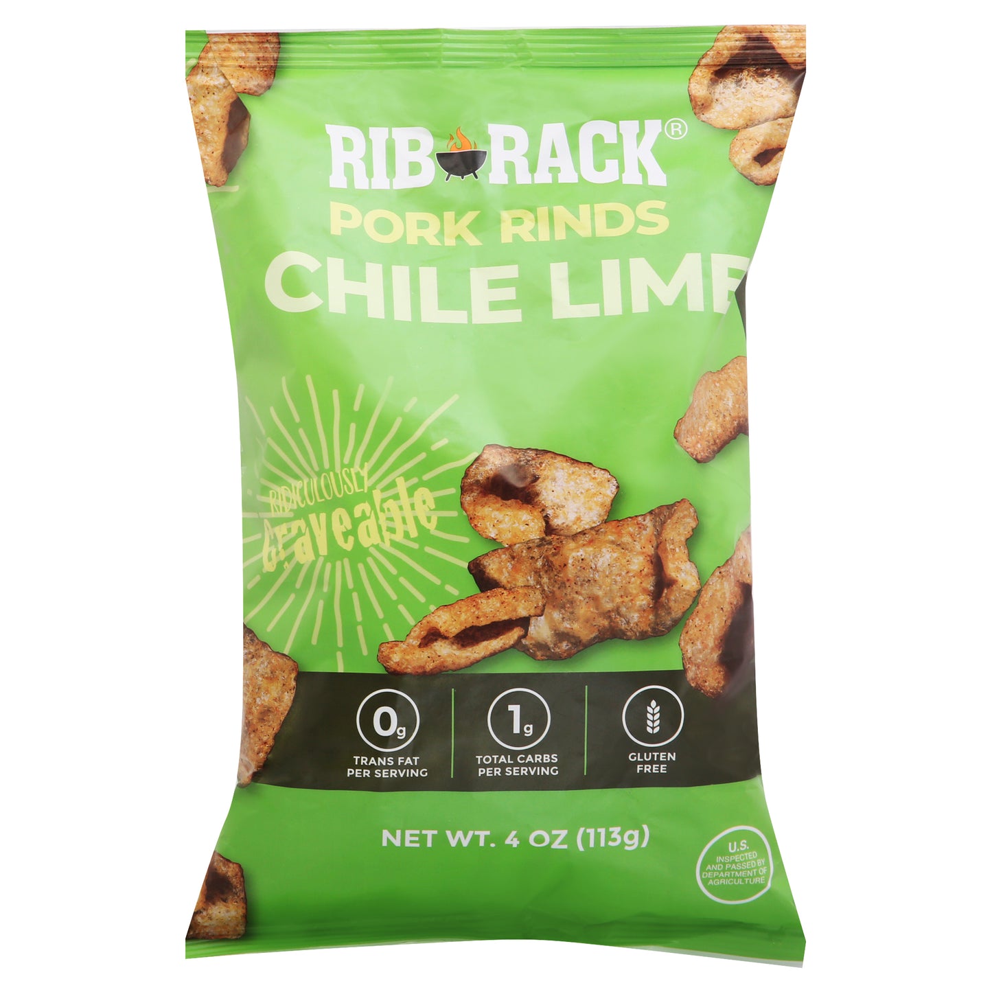 Rib Rack Pork Rinds Chile Lime 4 Oz (Pack Of 12)