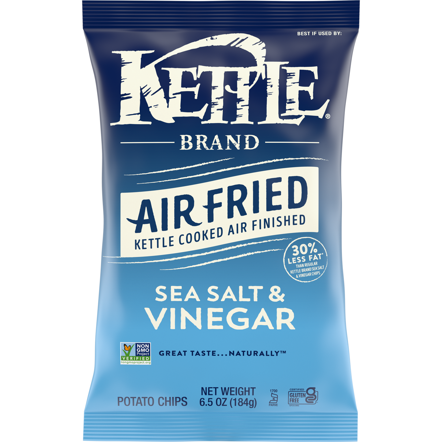 Kettle Foods Chip Potato Sea Salt Vinegar Air Finished 6.5 oz (Pack Of 12)