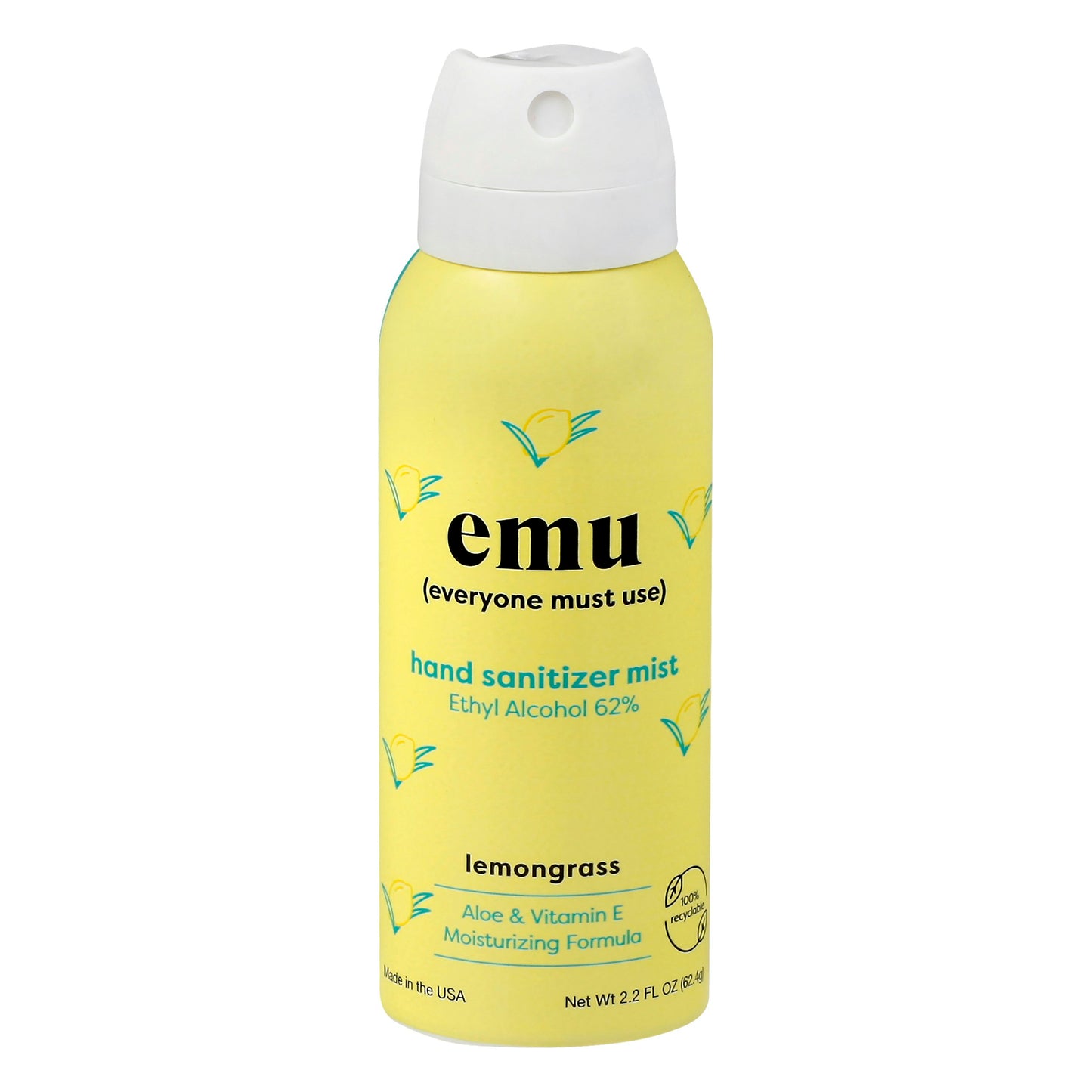 Everyone Must Use Emu Sanitizer Hand Lemongrass 2.2 Oz (Pack of 6)