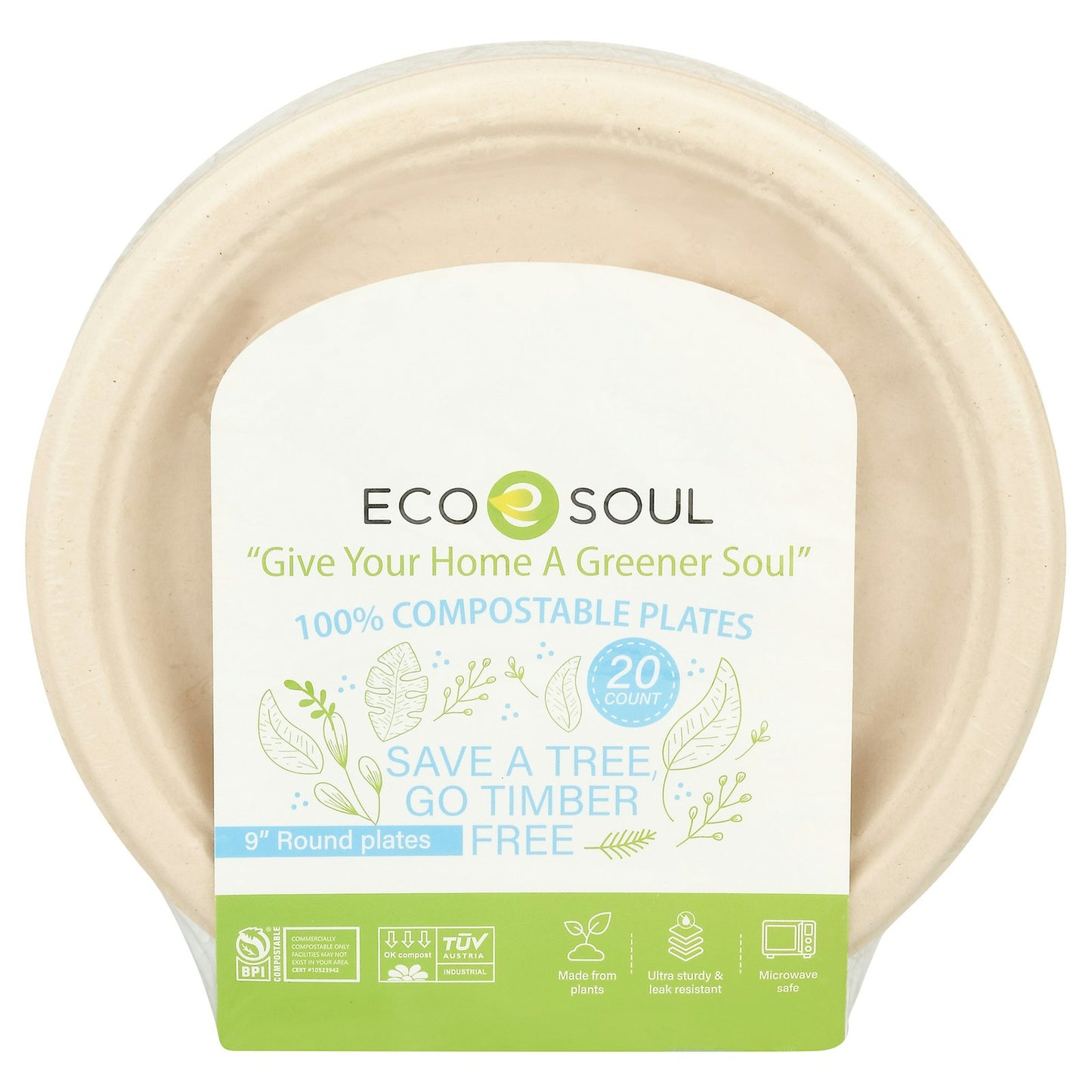 Ecosoul - Round Plate 9 Inch Bagasse 20 Count (Pack of 8)