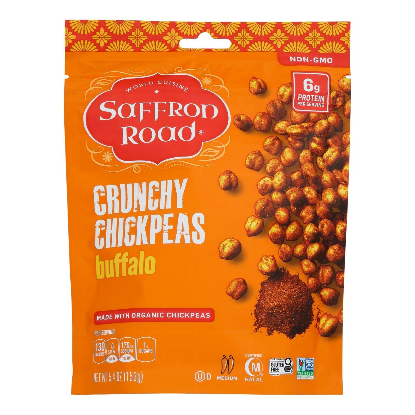 Saffron Road Crunchy Chickpeas Halal Buffalo Medium Heat - 6 oz (Pack of 6)