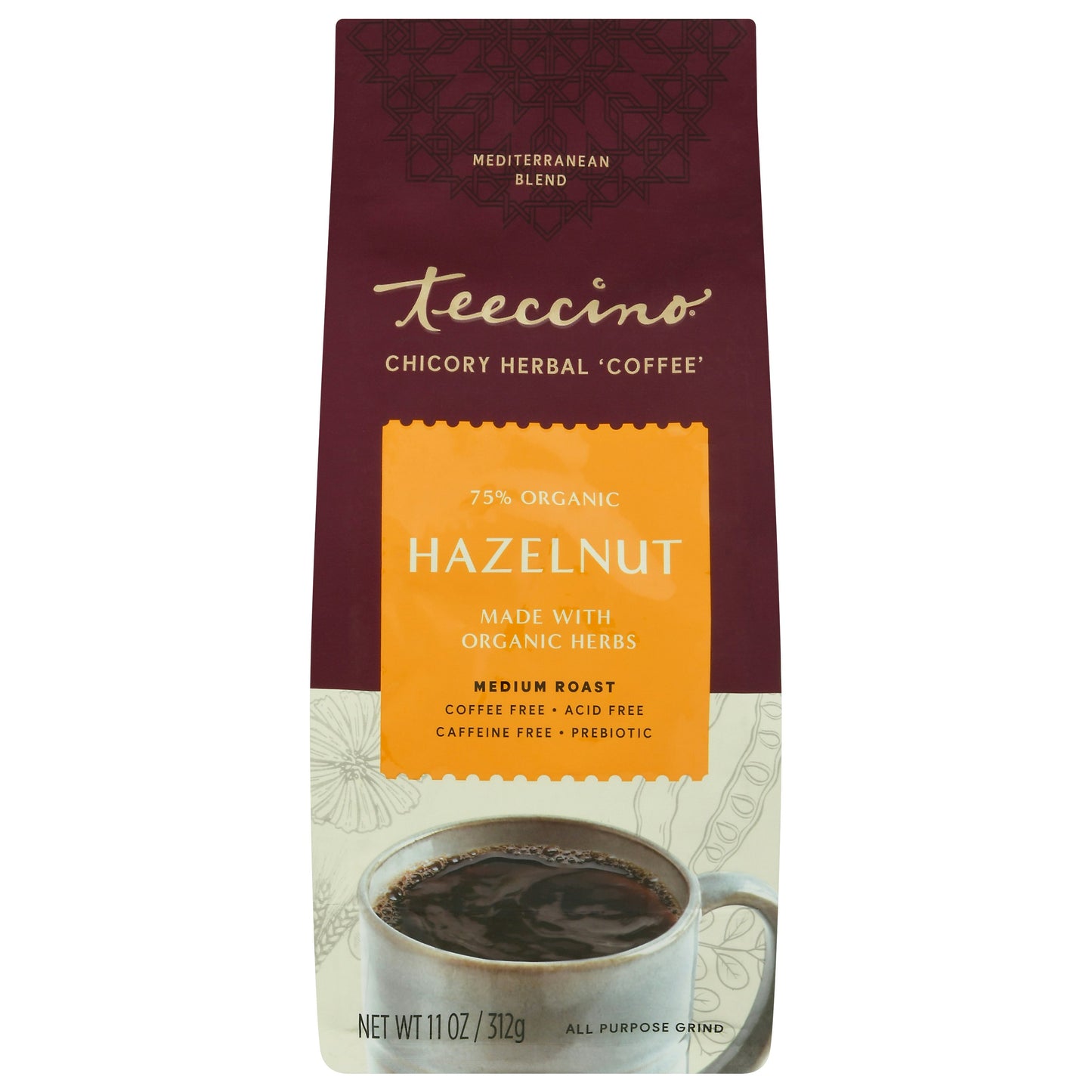 Teeccino Coffee Alt Hazelnut Medium Roast 11 Oz Pack of 6