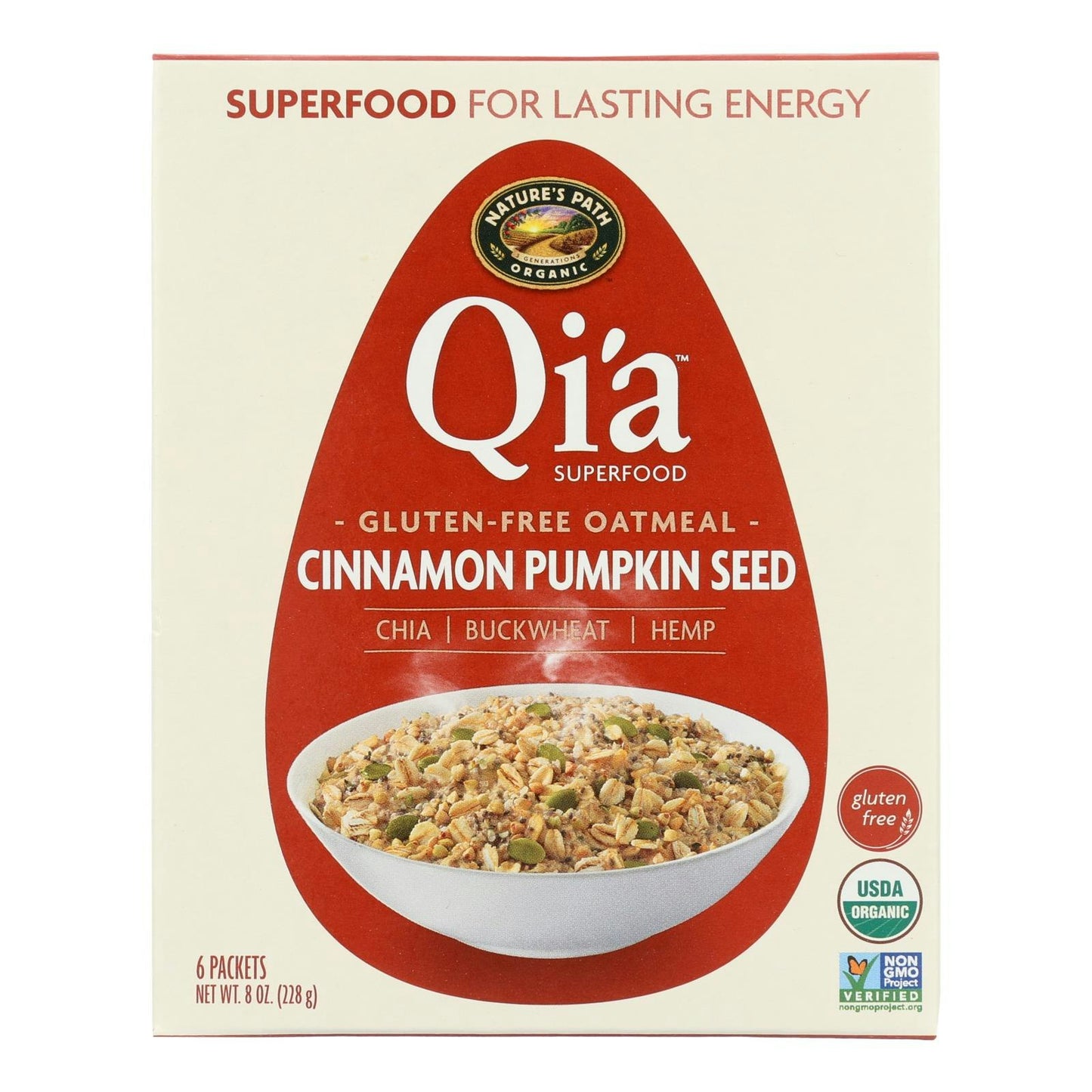 Nature's Path Organic Qia Superfood Cinnamon Pumpkin Seed Glutn Free Oatmeal 8 oz (Pack of 6)