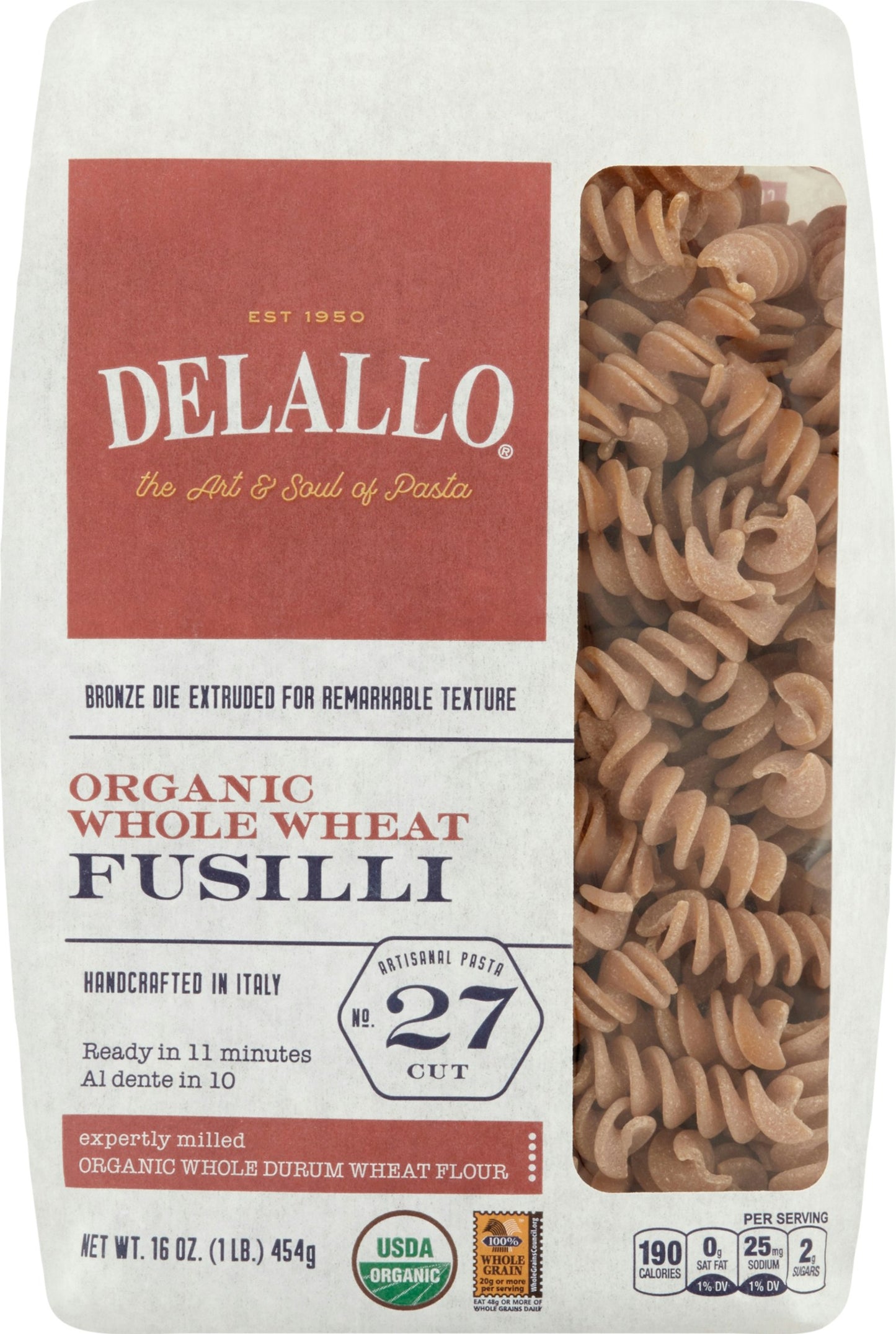 Delallo Pasta Whole Wheat Fusilli 16 Oz Pack of 8