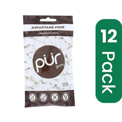 PUR Gum Sugar Free Gum - Chocolate Mint - 77 GM (Pack of 12)