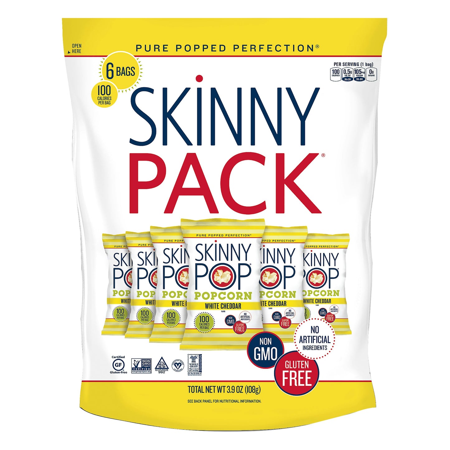 Skinny Pop Sknnypk 6-100Cal White Cheddar 3.9 oz (Pack of 10)