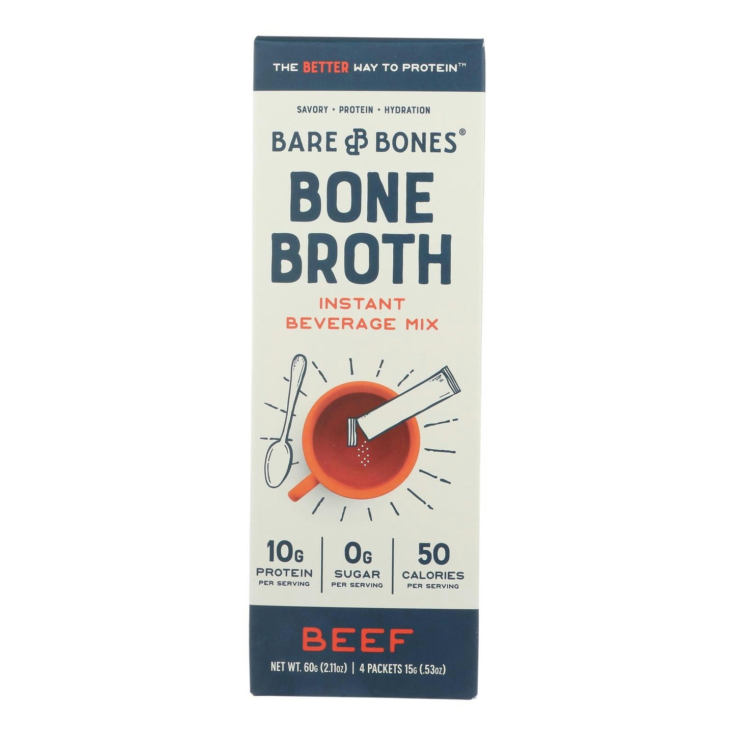 Bare Bones Broth - Bone Broth Beef Instant Steak 2.12 oz (Pack of 8)