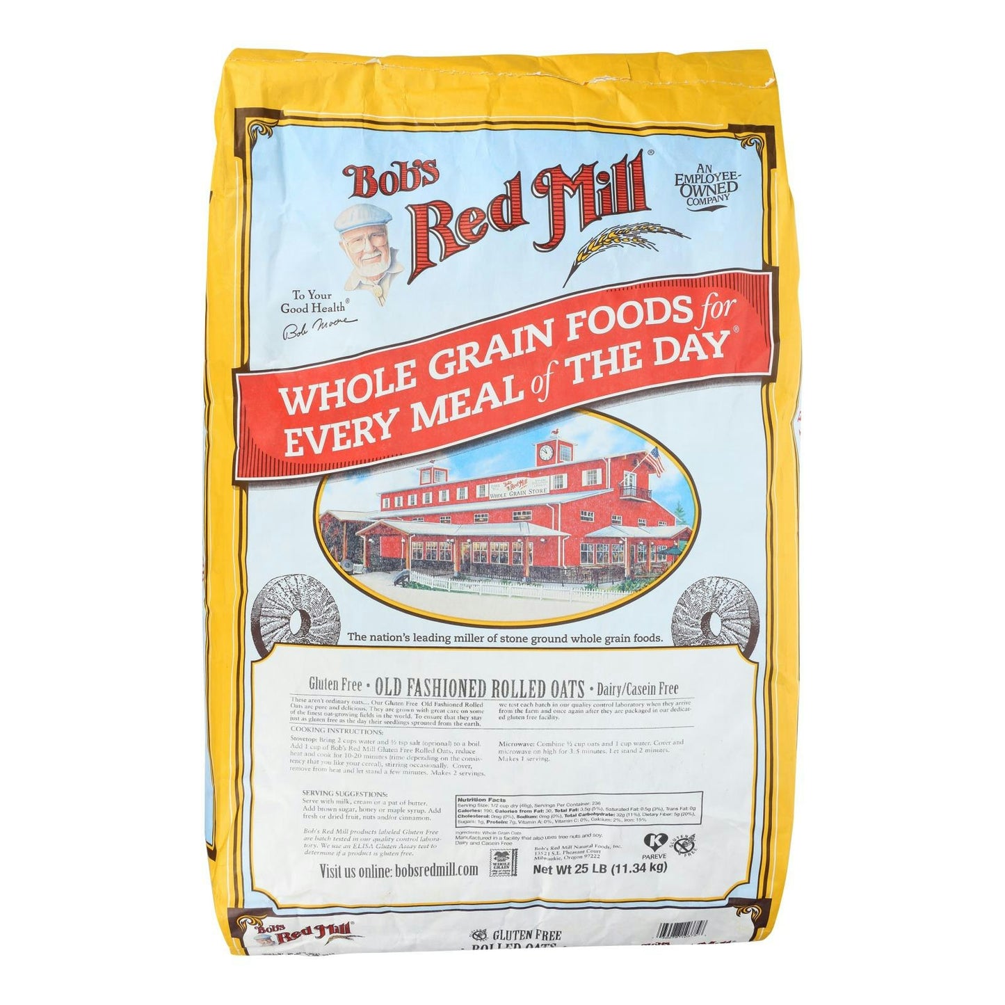Bobs Red Mill Gluten Free Old Fashion Rolled Oats - 25lb bag