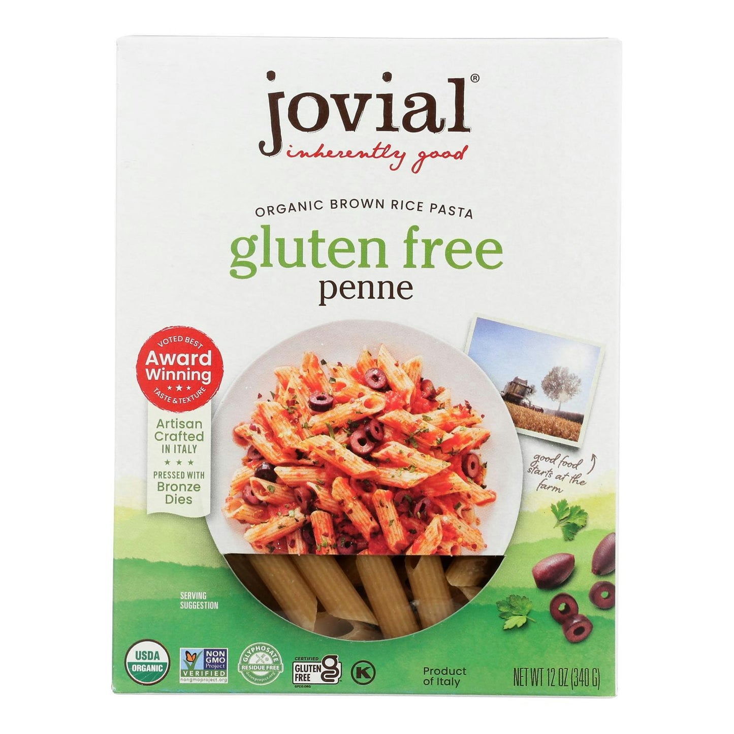 Jovial - Pasta - Organic - Brown Rice - Penne Rigate - 12 oz (Pack of 12)