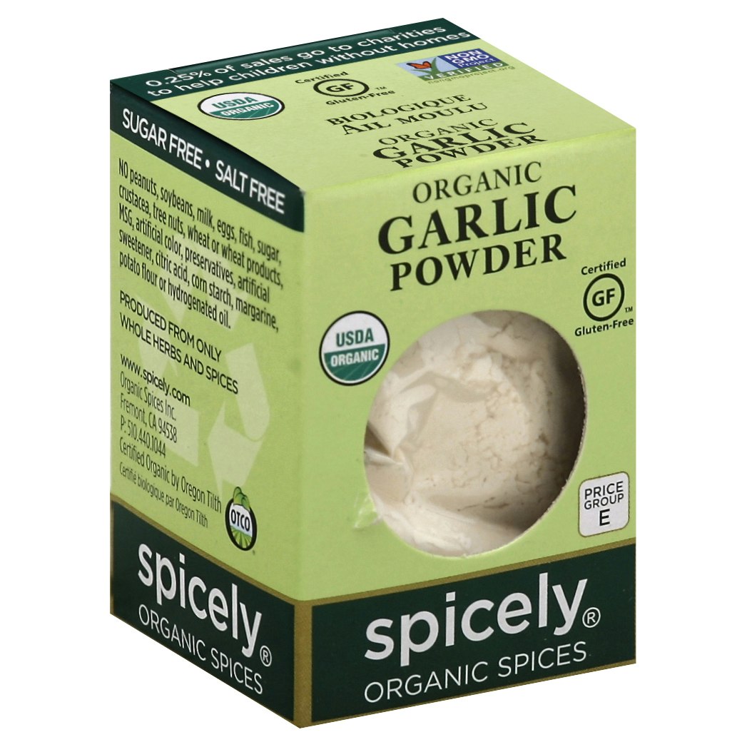 Spicely Organics Spice Garlic Powder Box 0.4 Oz Pack of 6