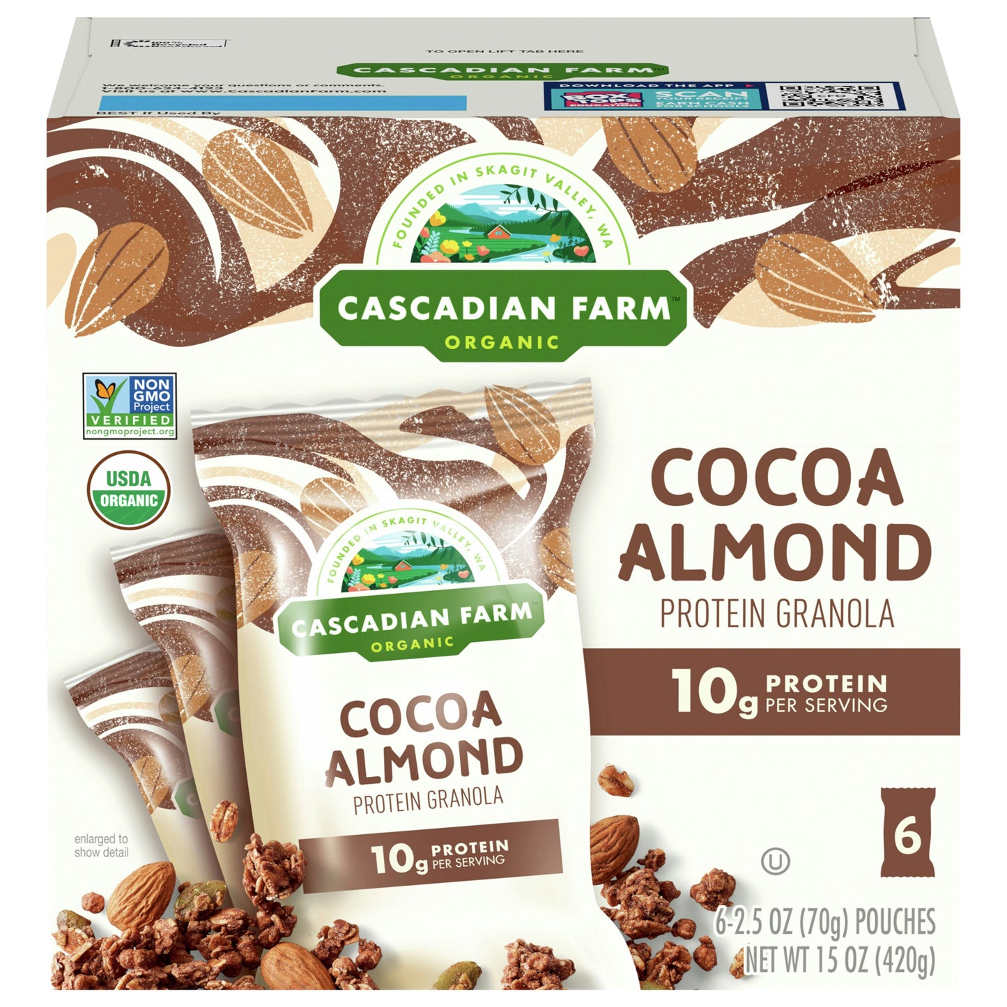 Cascadian Farm Cocoa Almond Protein Granola 15 oz (Pack of 3)