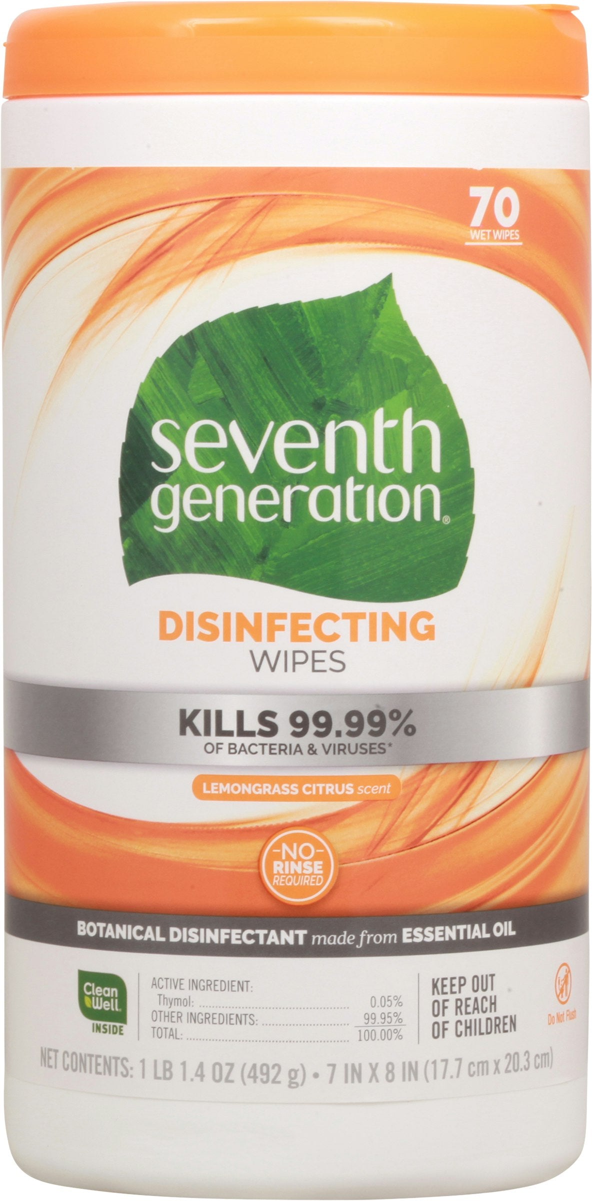 Seventh Generation Wipes Disinfecting Multi Surface 70 Pc Pack of 6