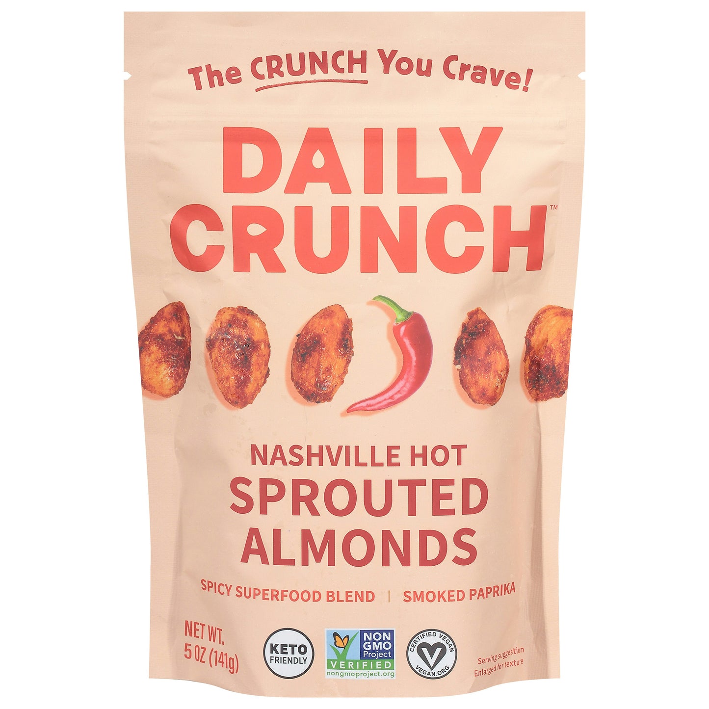 Daily Crunch Nashville Hot Sprouted Almonds 5 Oz Pack of 6