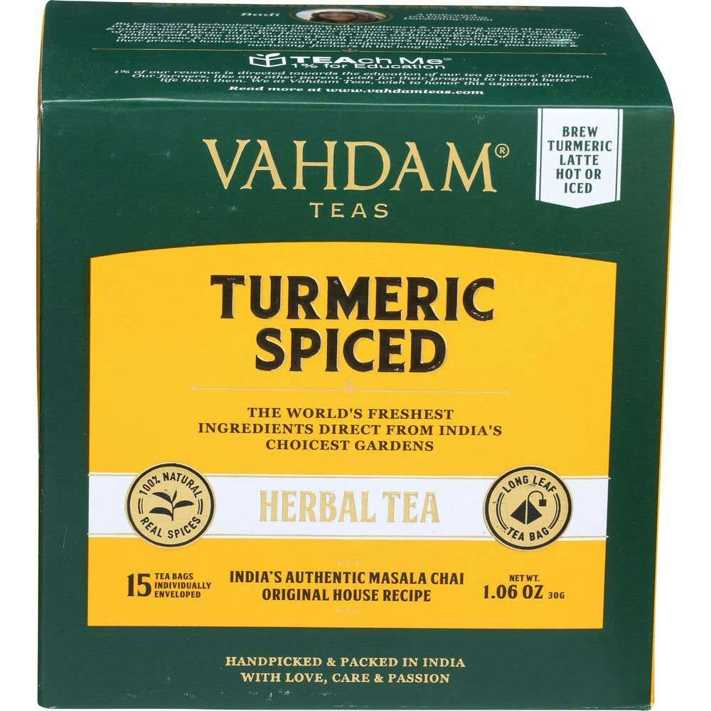 Vahdam Organic Turmeric Spiced Herbal Tea 1.06 Oz Pack of 6