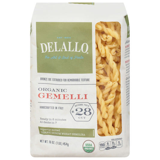 Delallo Pasta Semolina Gemelli Organic 16 Oz Pack of 8