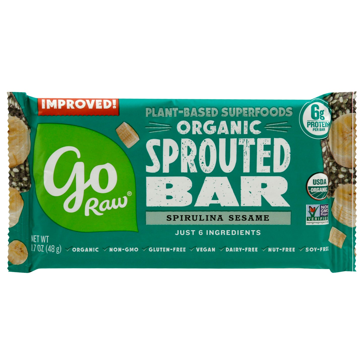 Go Raw Bar Spirulina Sprouted 1.7 Oz Pack of 25