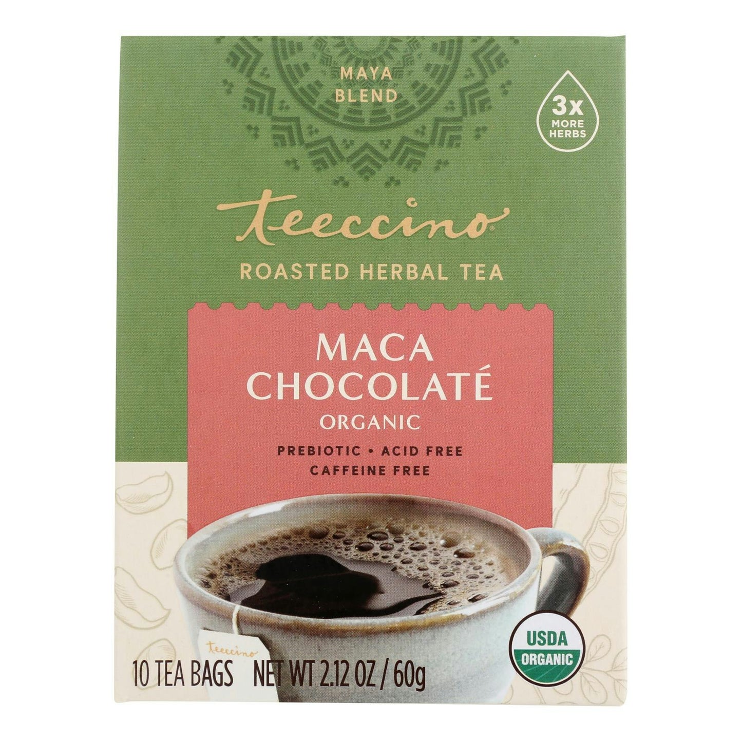 Teeccino Herbal Coffee Organic Caffeine Free All Purpose Grind Dark Roast Chocolate 10 Ct Pack of 6