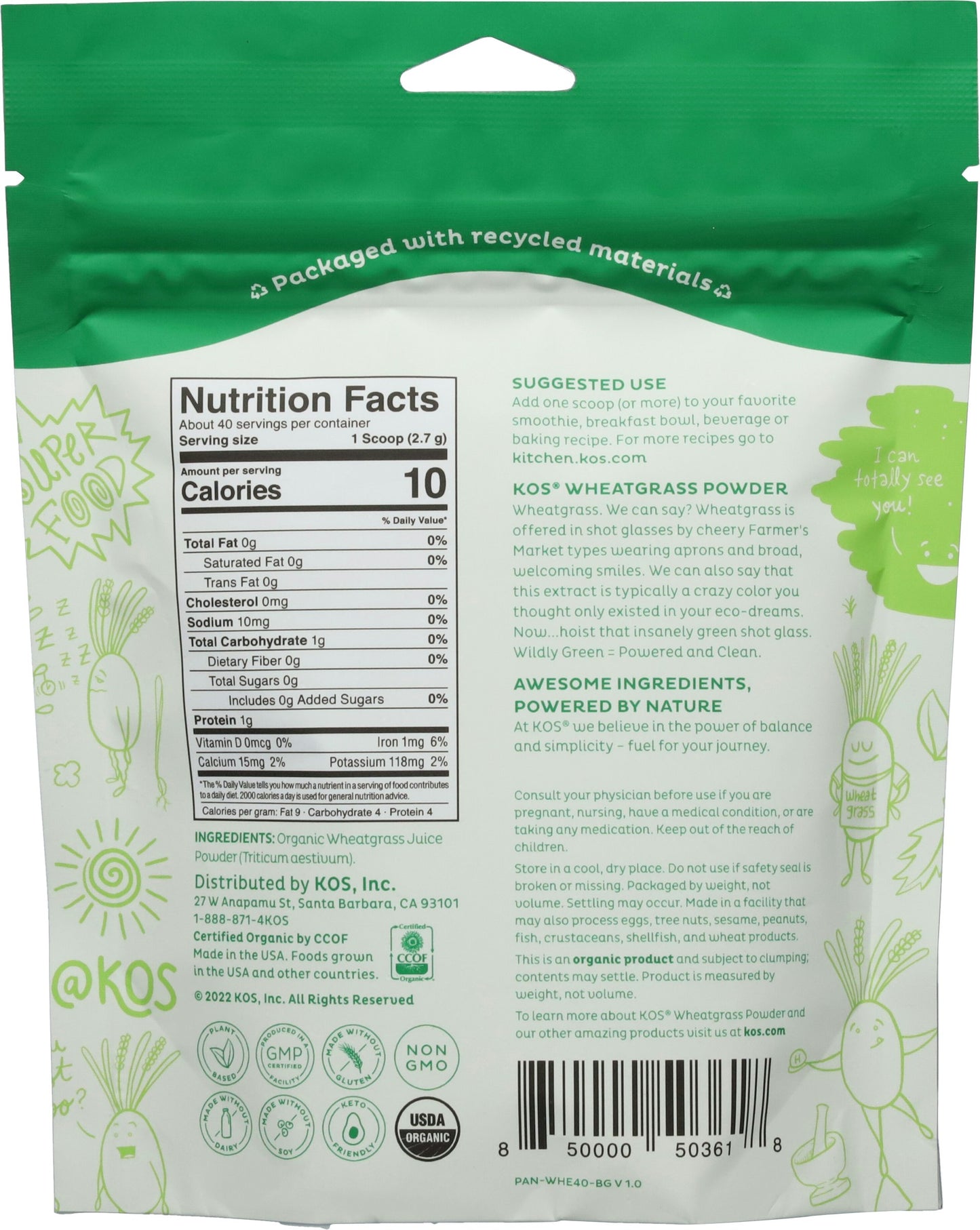 Kos Superfood Wheatgrass Powder 3.8 Oz