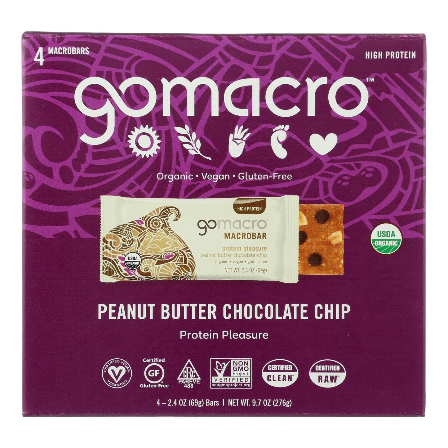 Gomacro - Bar Peanut Butter Chocolate Chip - 2.4 oz, 4 Per Pack (7 Packs Total)