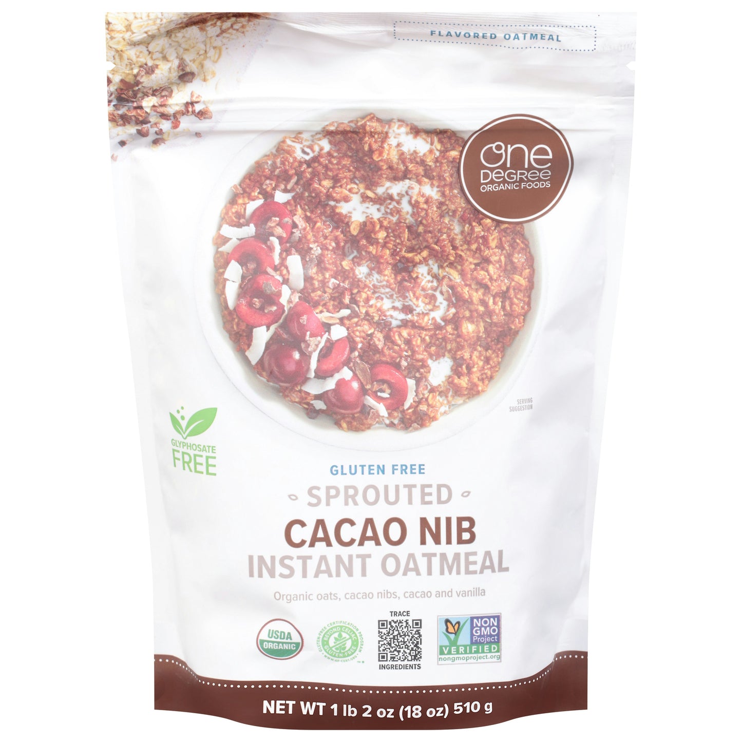 One Degree Organic Oats Sprouted Cacao Nib 18 Oz Pack of 6