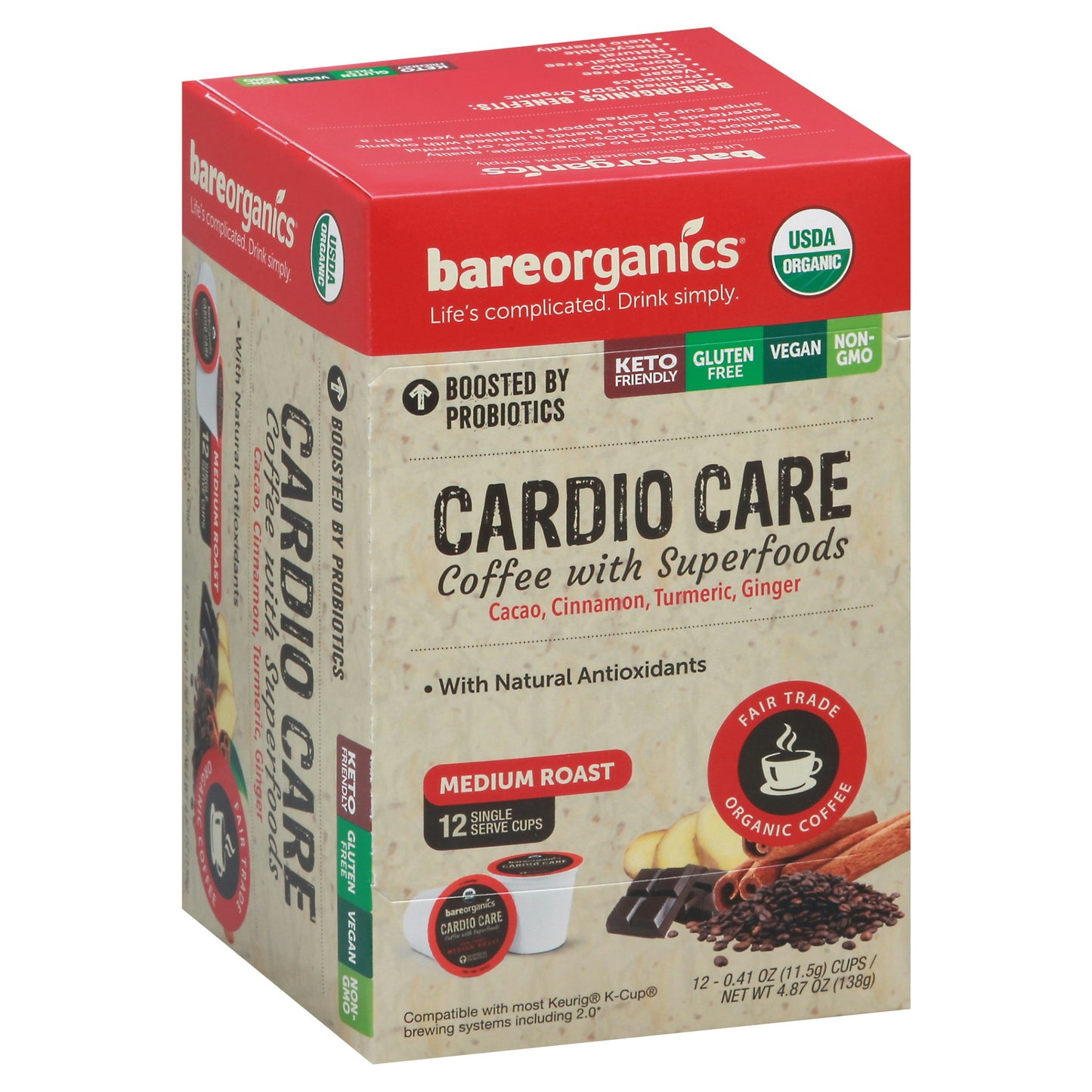 Bareorganics Coffee Cardio Care 10Pieces 4.05 Oz (Pack of 6)