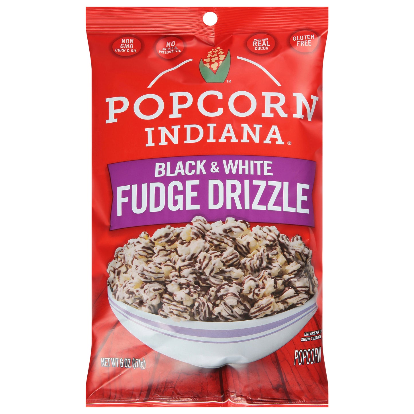 Popcorn Indiana Popcorn Drizzled Chocolate Black & White 6 Oz Pack of 12