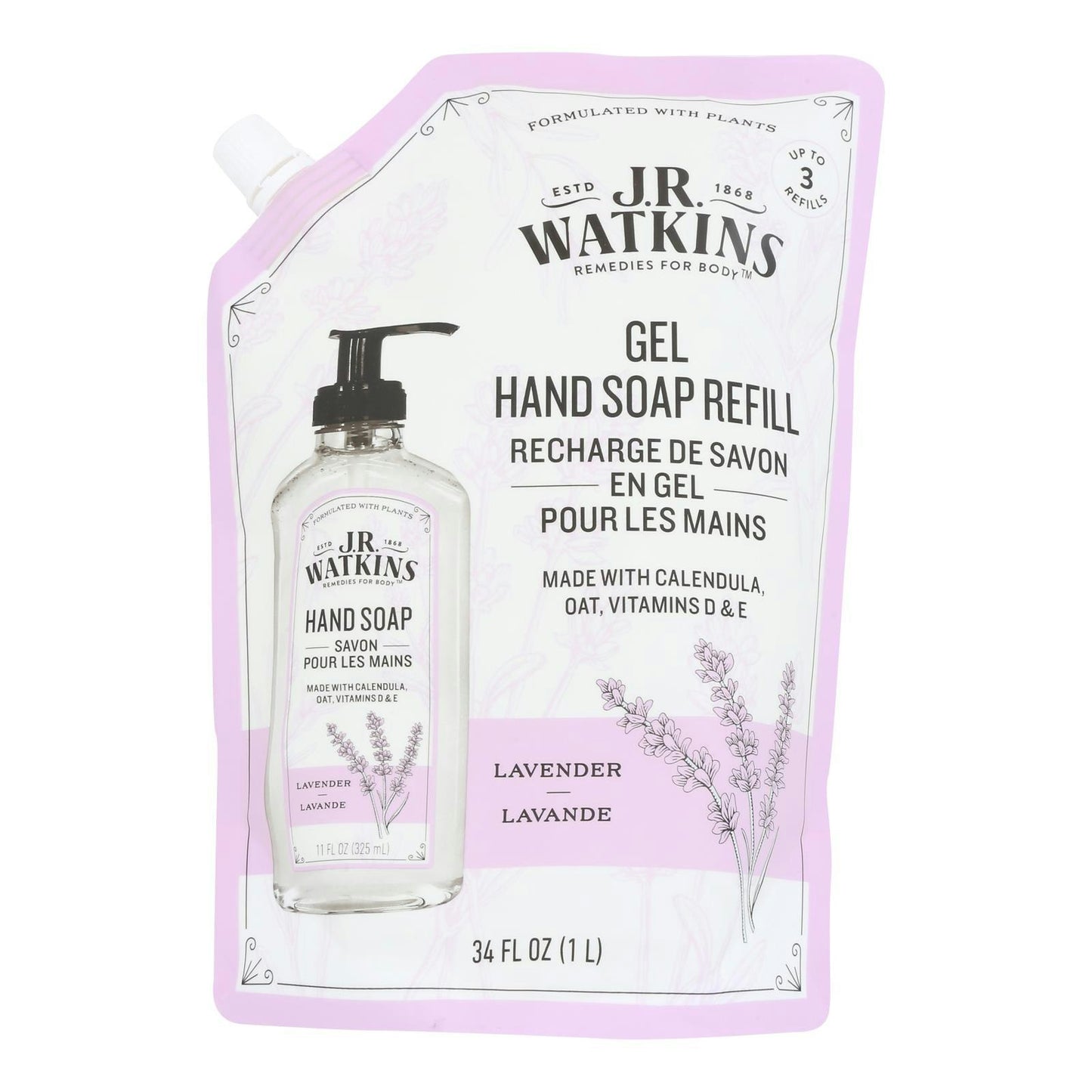 J.R. Watkins - Hand Soap Gel Refill Lavender 34 fl. oz (Pack of 3)