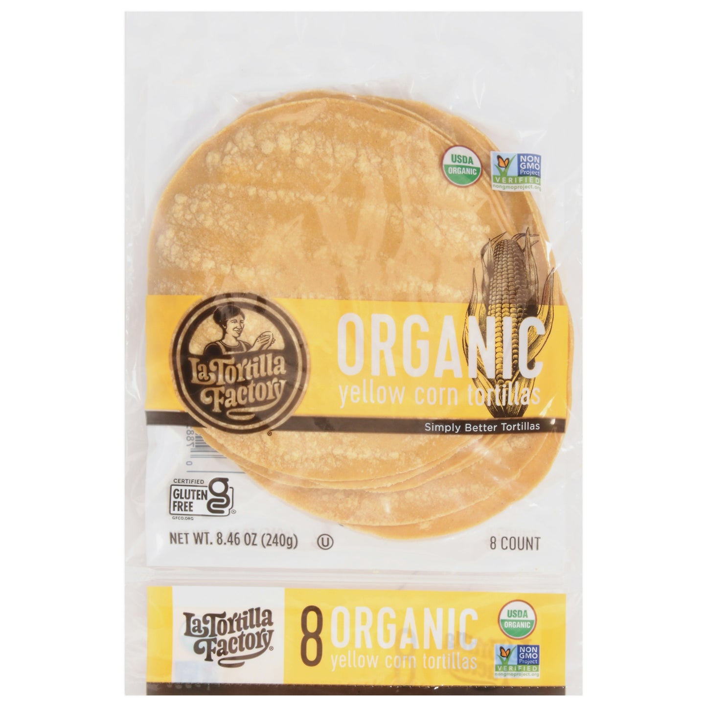 La Tortilla Factory Tortillas Organic Corn Yellow Bag 8 Count 8.46 Oz Pack of 10