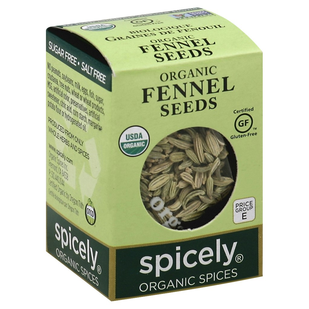 Spicely Organics Spice Fennel Seeds Box 0.3 Oz Pack of 6