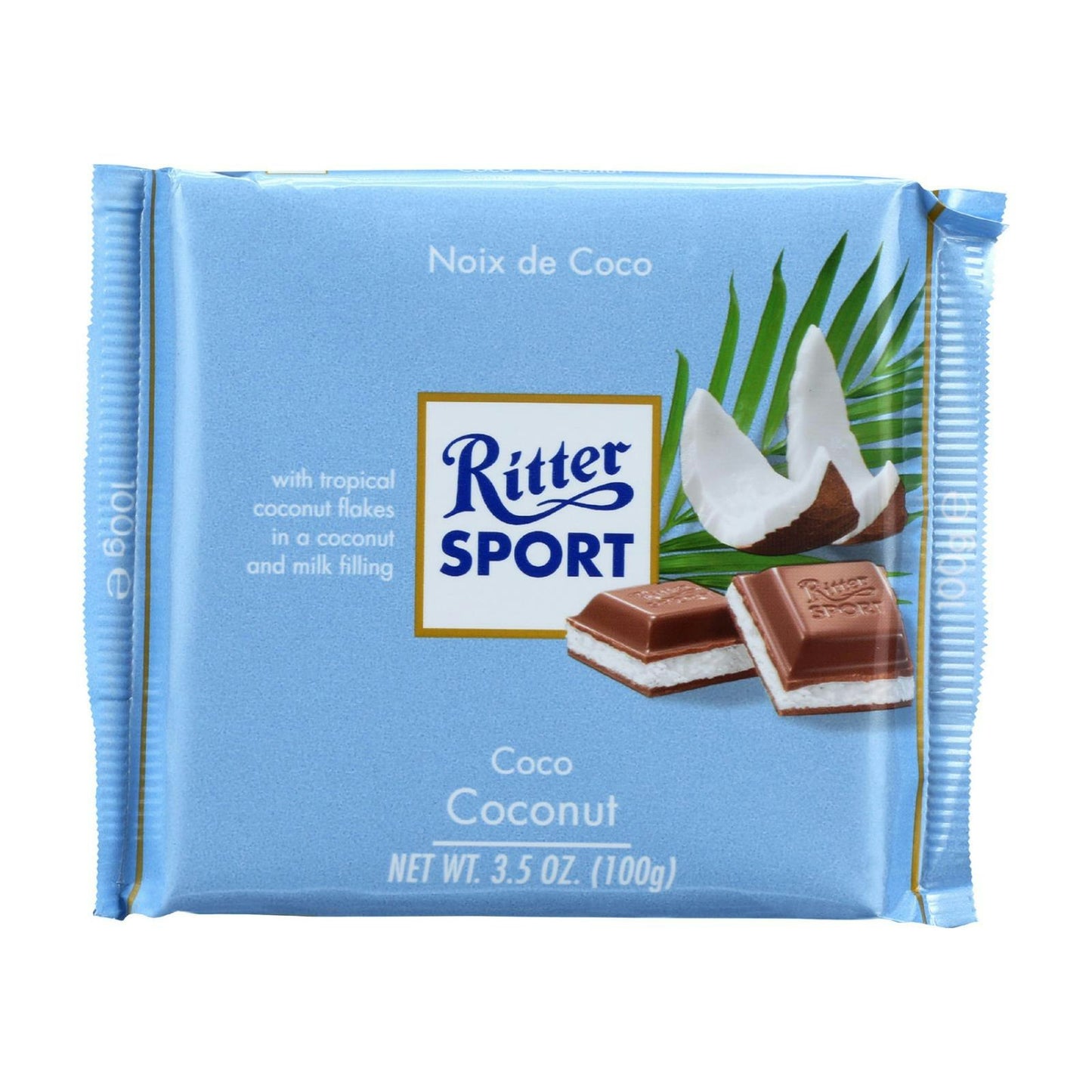 Ritter Sport Chocolate Bar - Milk Chocolate - Coconut - 3.5 oz Bars (Pack of 12)