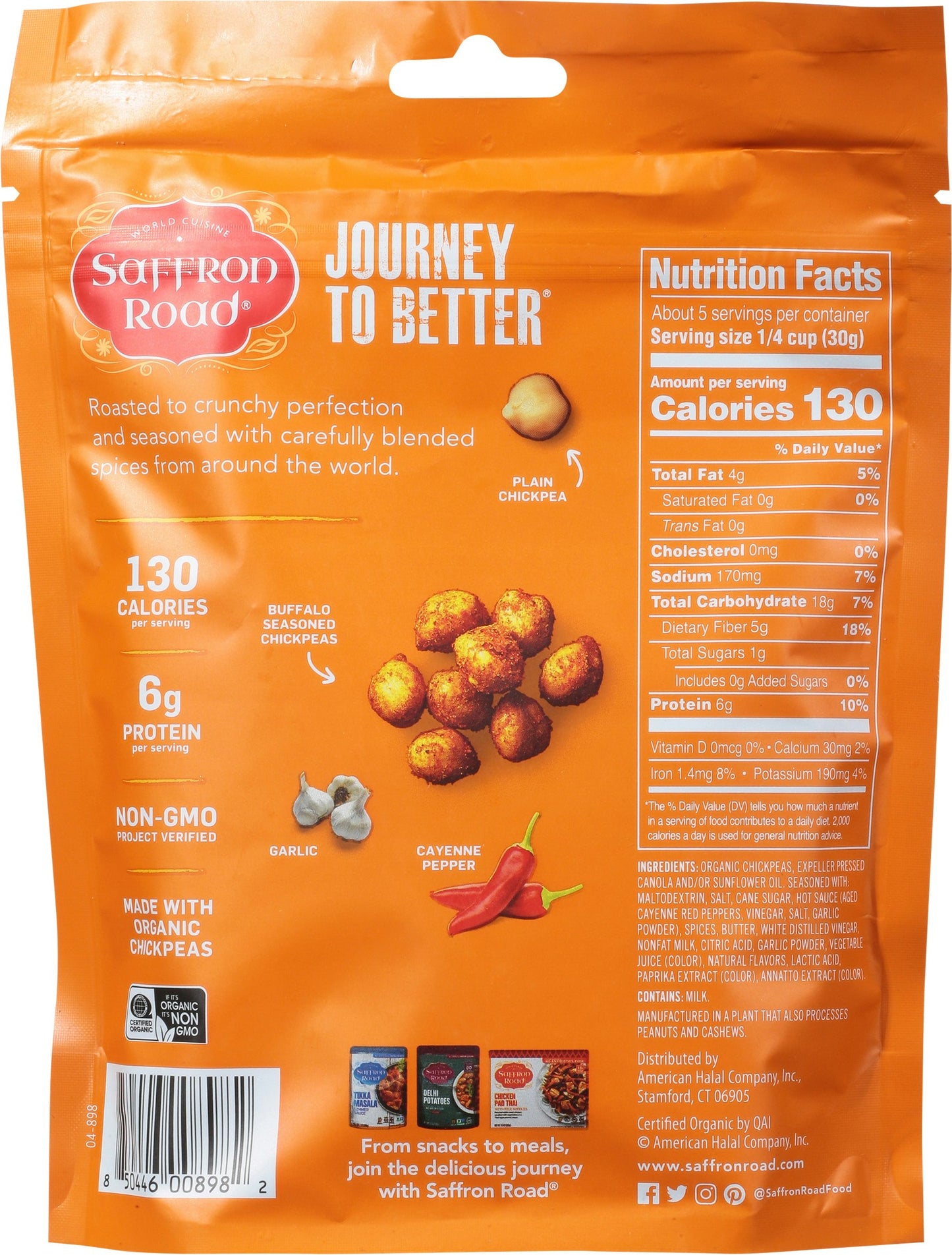 Saffron Road Crunchy Chickpeas Halal Buffalo Medium Heat - 6 oz (Pack of 6)