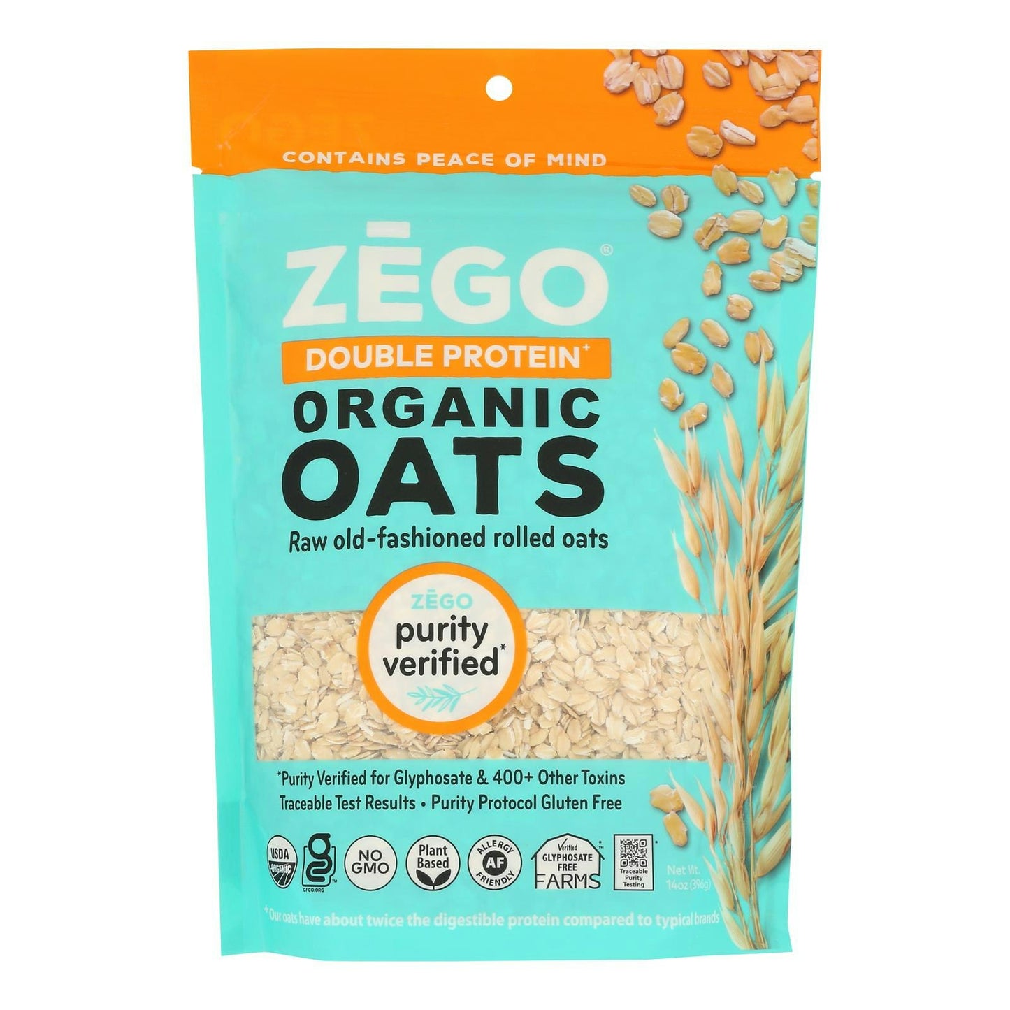 Zego - Organic Double Protein Oats 14 oz (Pack of 5)
