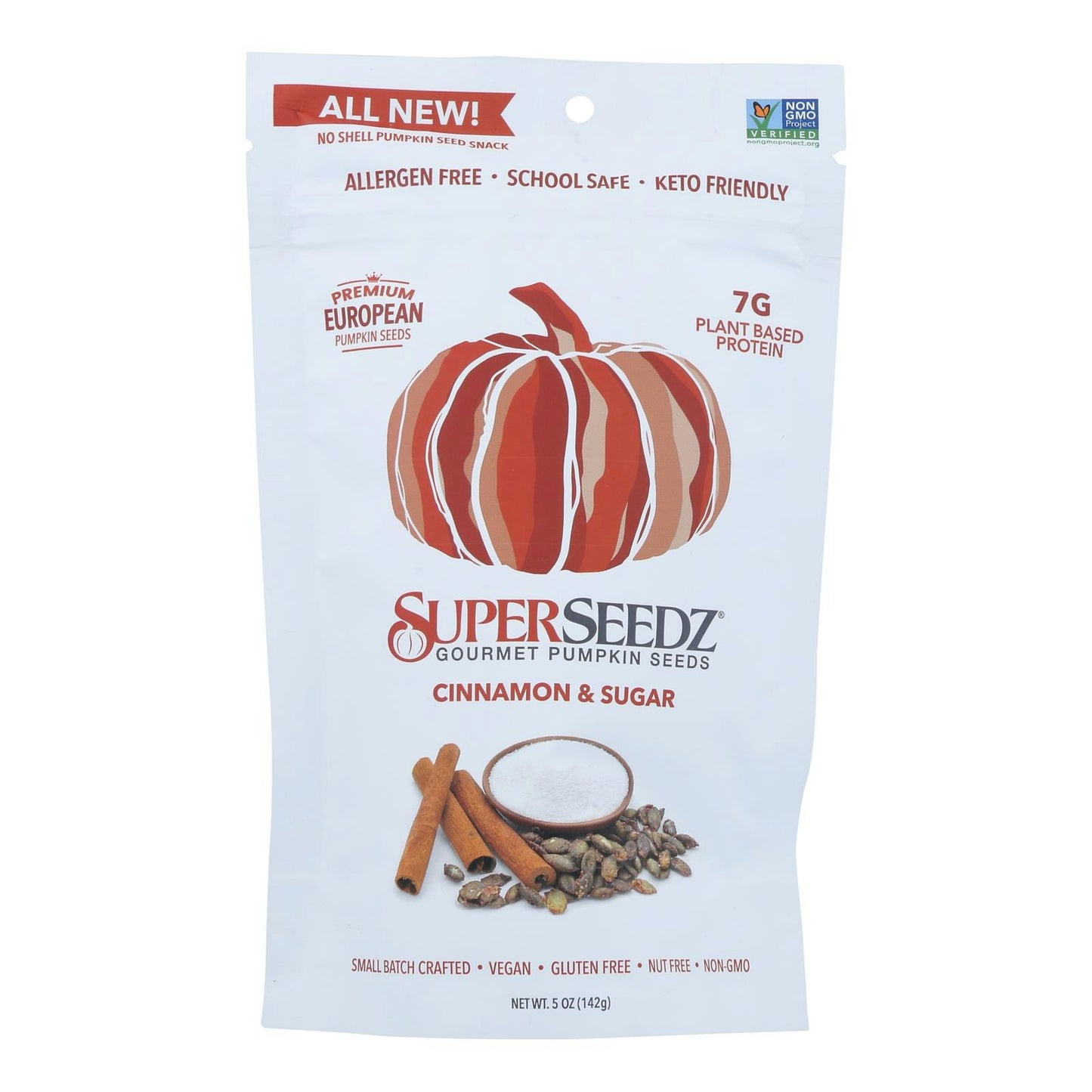 Superseedz Gourmet Pumpkin Seeds - Cinnamon and Sugar 5 oz (Pack of 6)