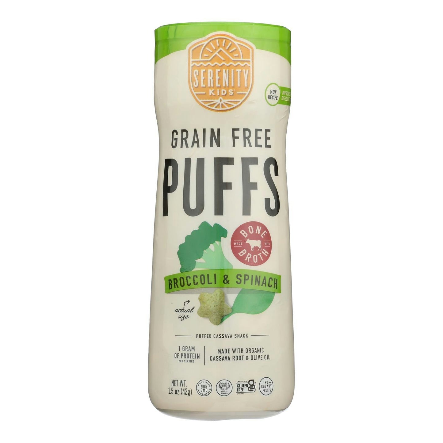 Serenity Kids - Grain Free Puffs Broccoli & Spinach 1.5 oz (Pack of 6)