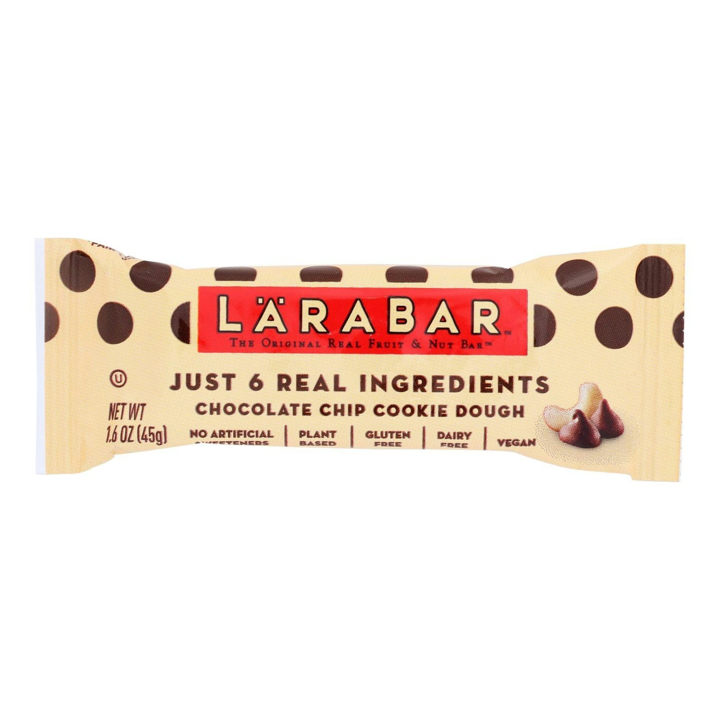 Larabar Food Bar Fruit & Nut Chocolate Chip Cookie Dough Gluten Free 1.6 Oz Pack of 16