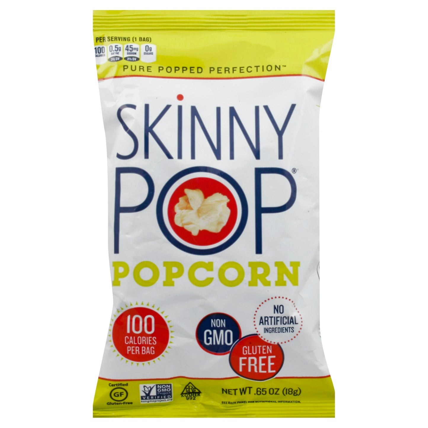 Skinny Pop Popcorn RTE Natural 100 Cal Bag 0.65 oz (Pack of 30)