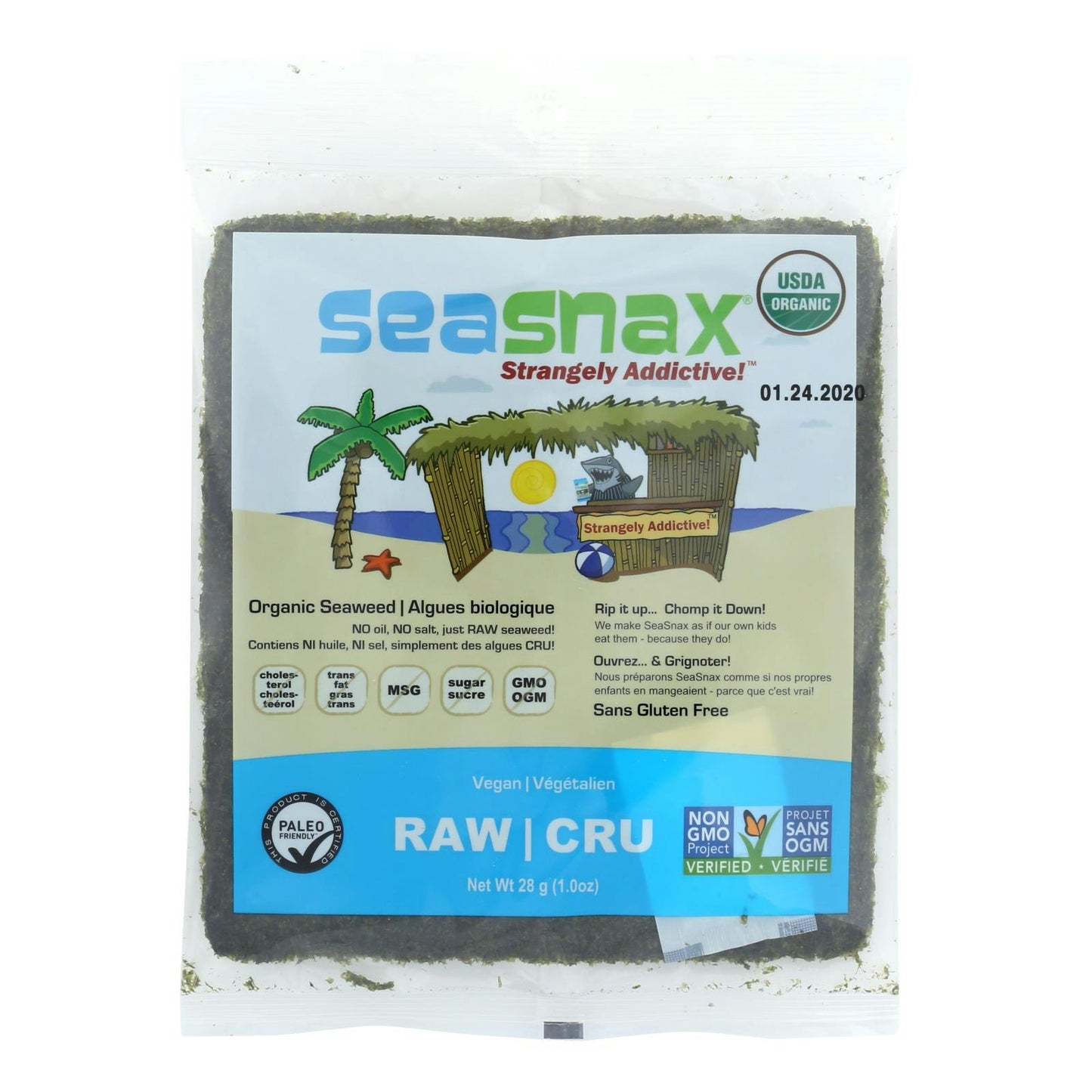 SeaSnax Raw Organic Seaweed Snack 1 Oz Pack of 16
