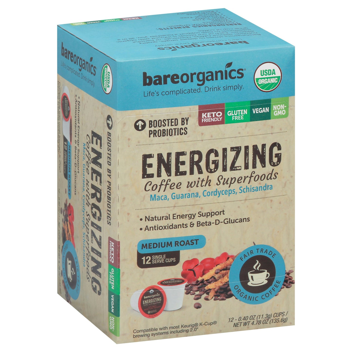 Bareorganics Coffee Energizing 4.05 Oz Pack of 6